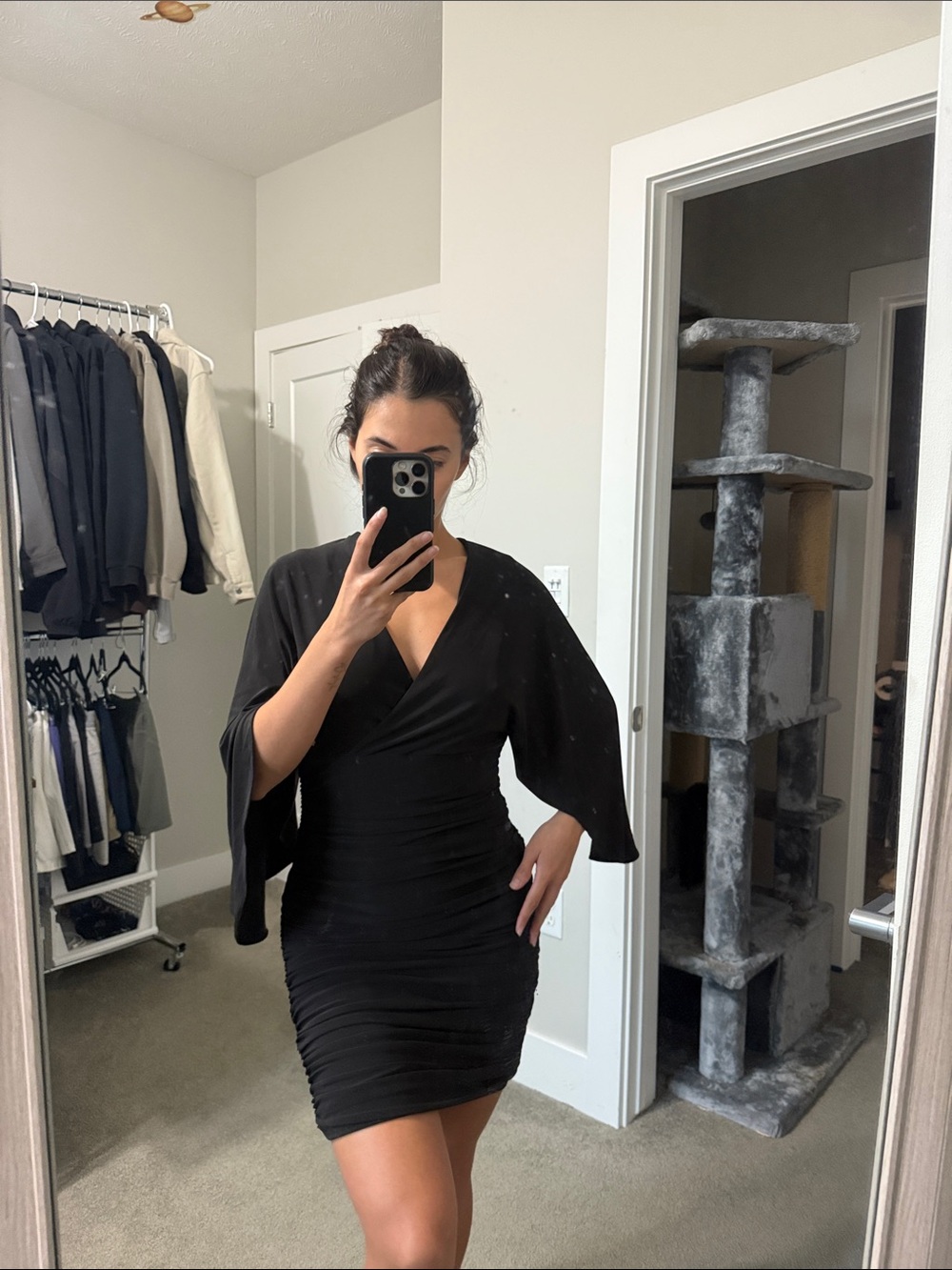 White House Black Market Black Draped Wrap Mini Dress